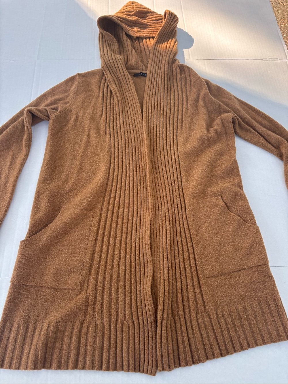 Cyrus Hooded Cardigan Sweater Size Medium  Tan/Brown Color Good Condition